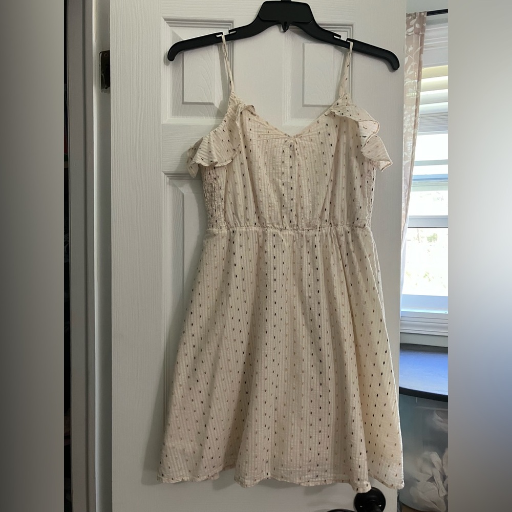 A new day Cream and gold Polka Dot Dress